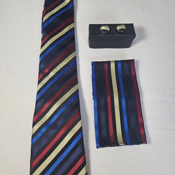 Swallow Fight Men's Tie Set W Cuff Links And Pocket Square New In Box Gift Set - Picture 5 of 10